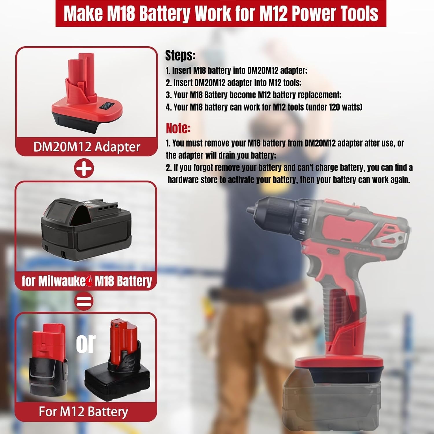 EID For Milwaukee Battery Adapter Convert For M18 To M12 Adapter Convert For Milwaukee M18 Battery To M12 12V Battery Replacement Power For M12 Tools Amazon Tools Home Improvement