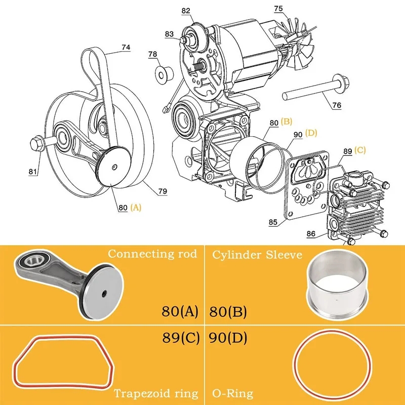 Esuya N038785 Air Compressor Piston Rod Assembly Kit For D55146 U0026 D55167 U0026 D55168 Replaces Pt A17572 N021229 N021725 5 Pcs Pistons Rings 