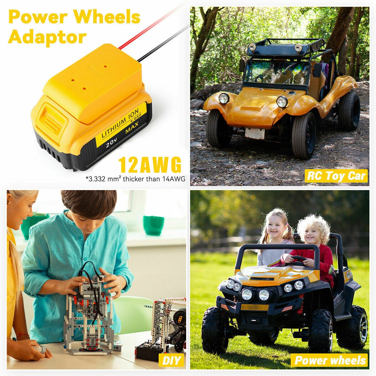 For Power Wheel Adapter For Dewalt 20V Battery With Fuse U0026 Wire 