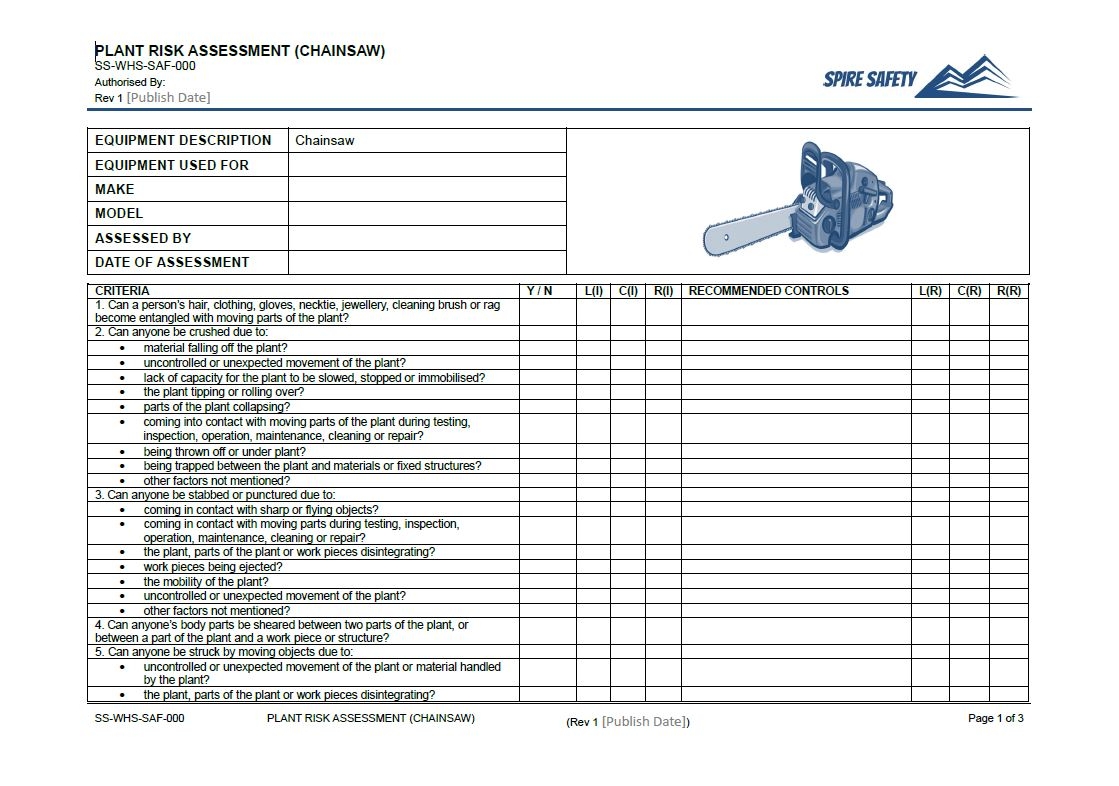 Free Chainsaw Risk Assessment Template Spire Safety Consultants