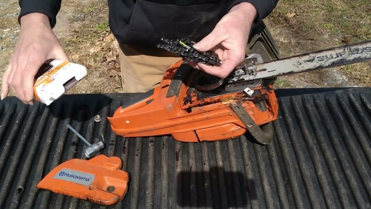 HOW TO CHANGE A CHAIN ON HUSQVARNA CHAINSAW 445 YouTube