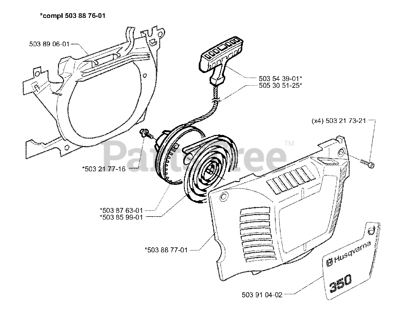 Husqvarna 350 Husqvarna Chainsaw 1998 02 Starter Assembly Parts Lookup With Diagrams PartsTree