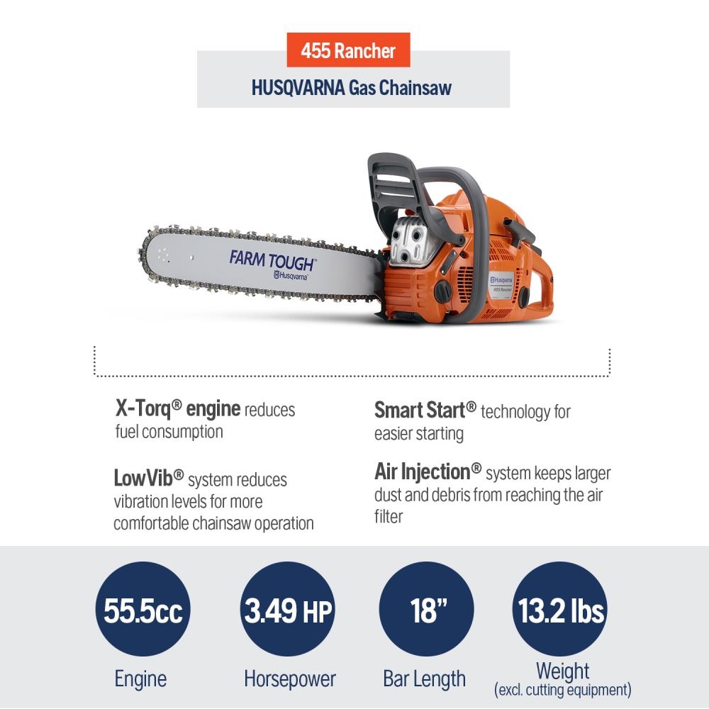 Husqvarna 455 55 cc 2 cycle 18 in Gas Chainsaw In The Chainsaws Department At Lowes