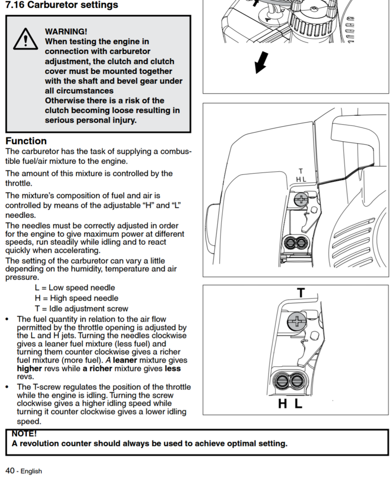 idle adjustment factory setting husqvarna chainsaw