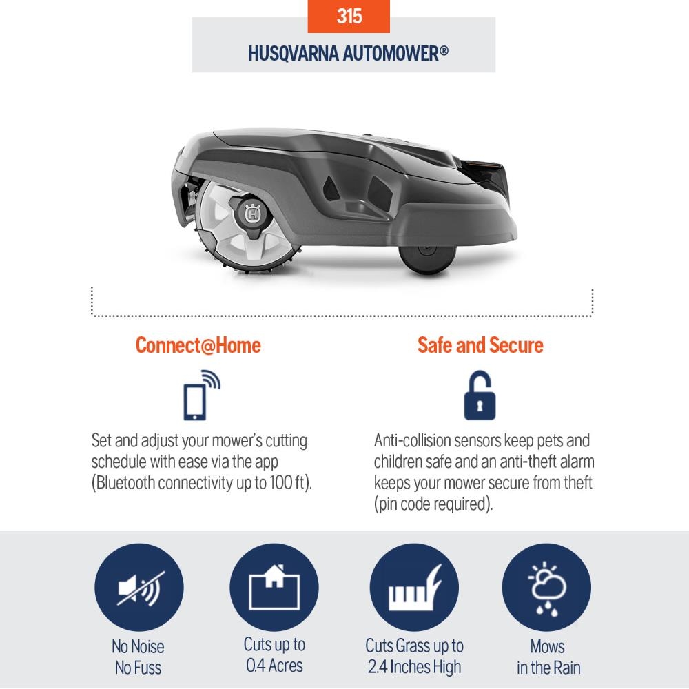 Husqvarna Automower 315 18 Volt 8 7 in Robotic Lawn Mower 1 4 Acre To 1 2 Acre At Lowes