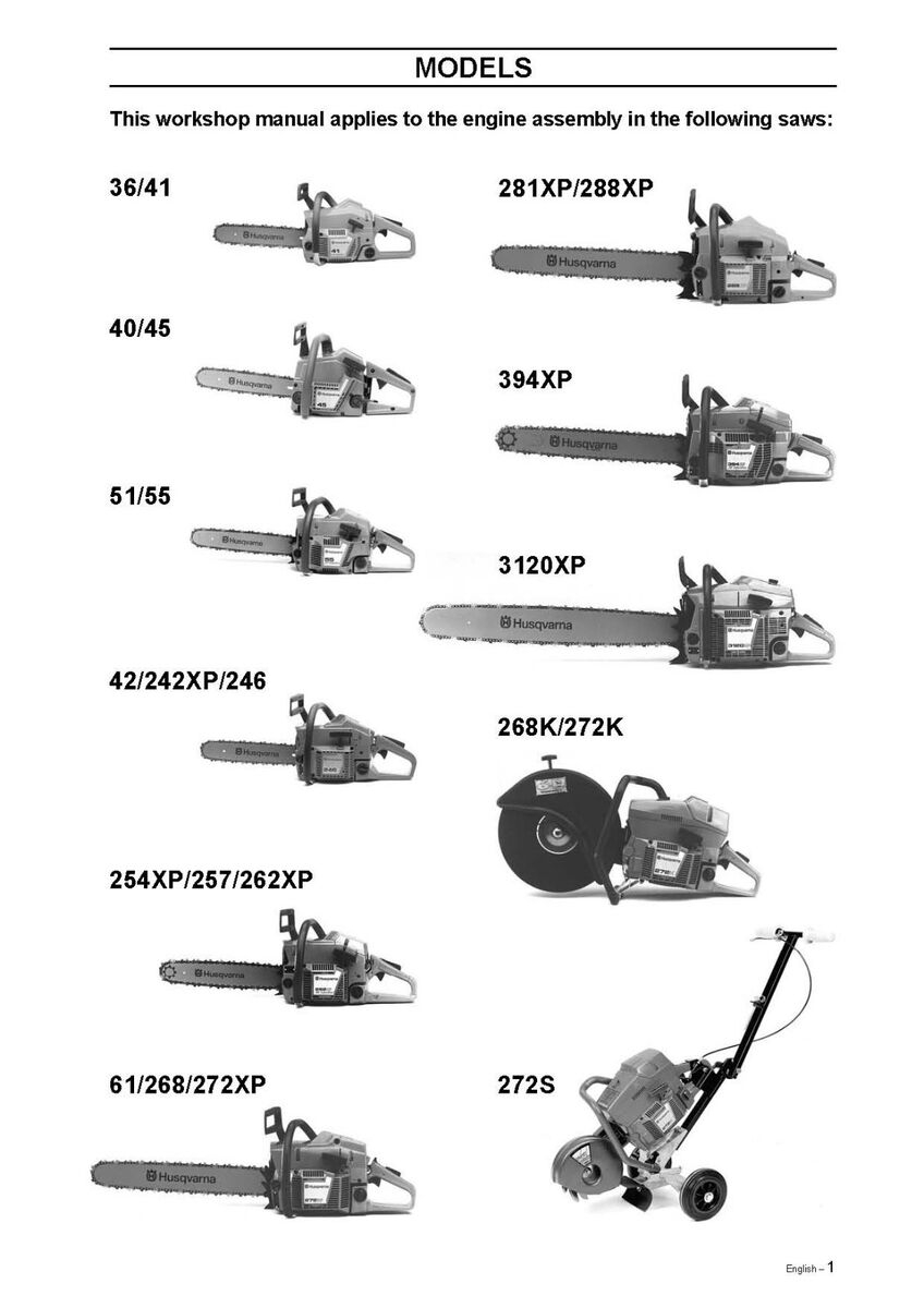 Husqvarna Chainsaw Engine Workshop Service Manual Models 55 61 242XP 246 EBay