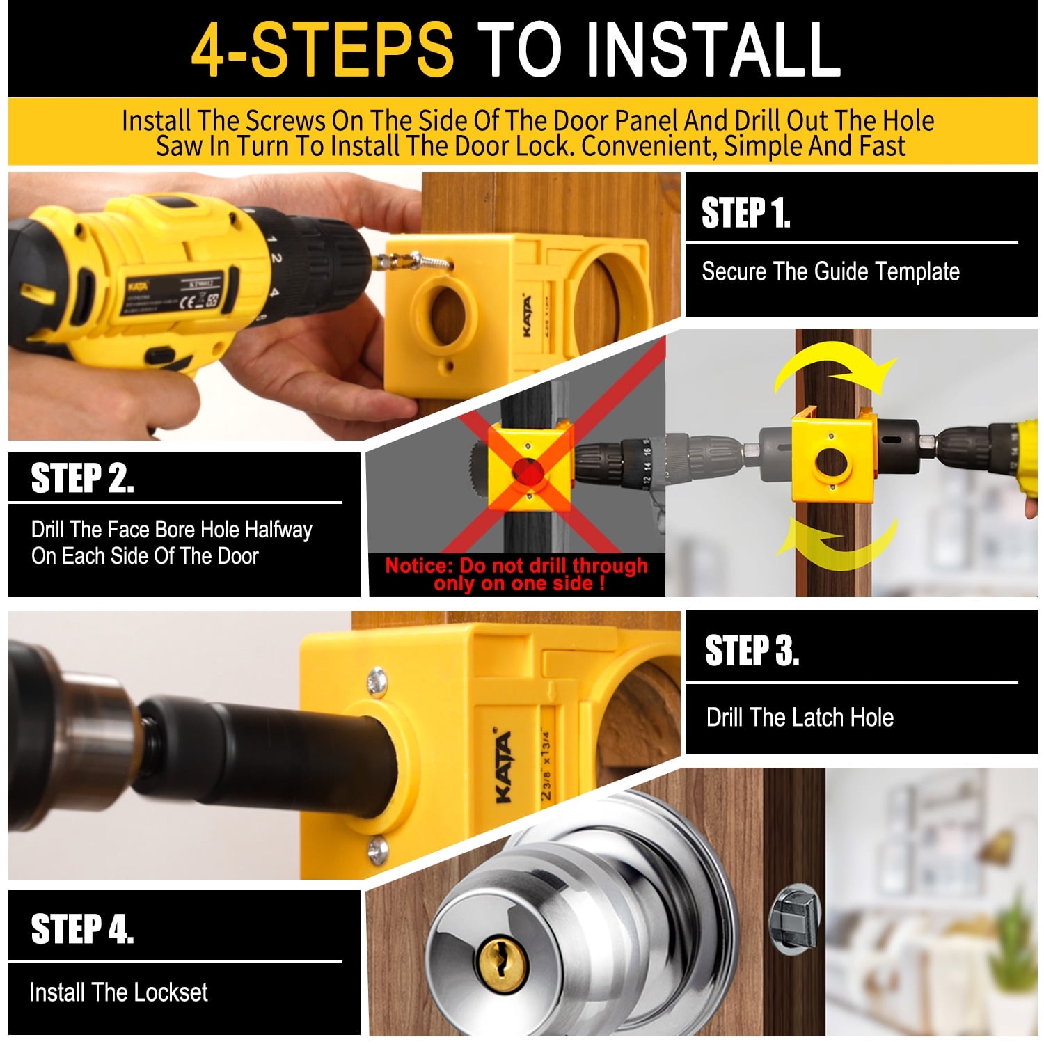 KATA Wood Hardware Door Lock Installation Kit 1 3 8