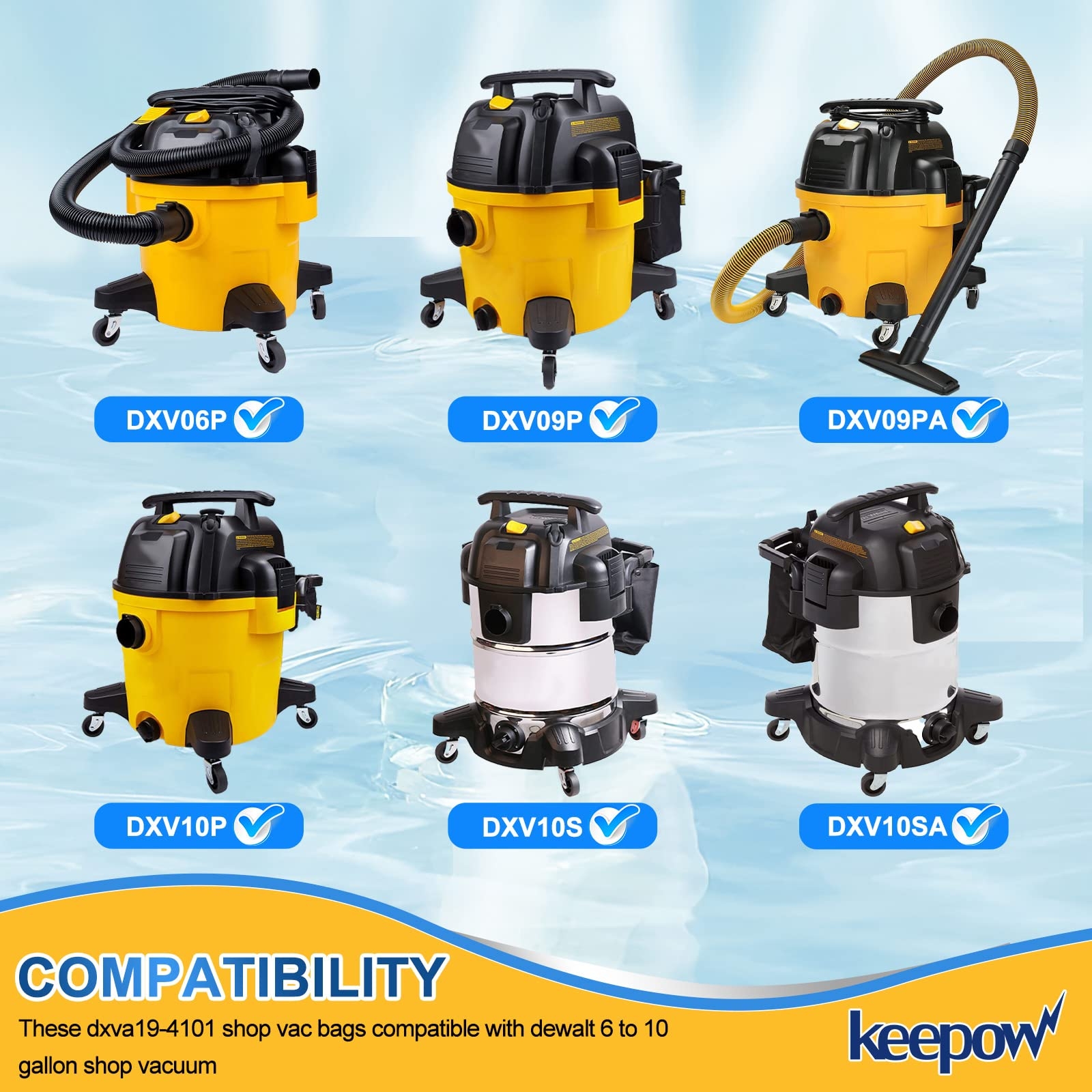 KEEPOW Shop Vac Bags For Dewalt 6 10 Gallon Wet Dry Shop Vacuums Compatible With Dewalt DXV06P DXV09P DXV10P DXV09PA DXV10PL DXV10S DXV10SA DXV10SB 15 Pack Amazon