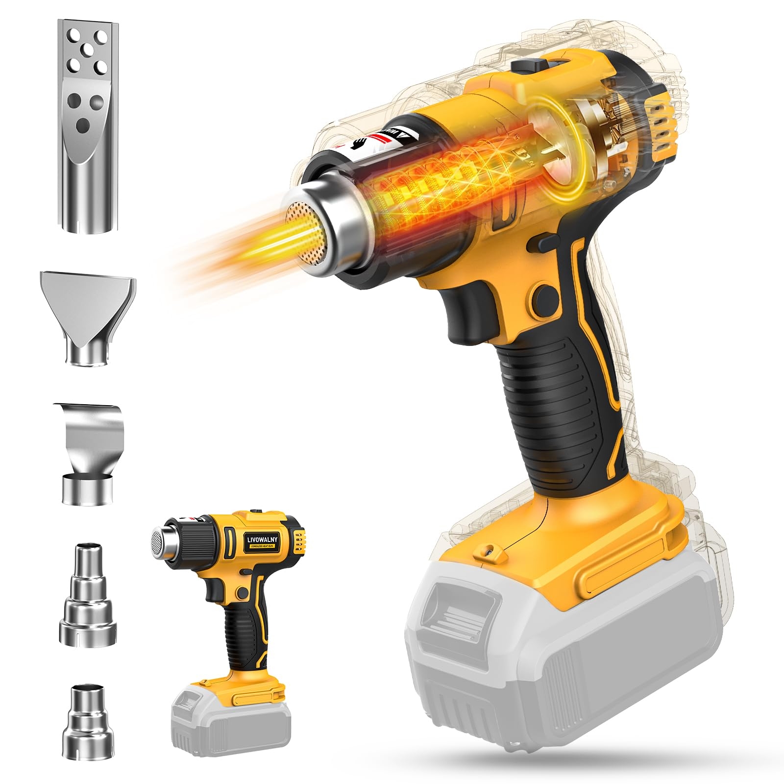 LIVOWALNY Cordless Heat Gun Compatible With Dewalt 20v Battery 350W Fast Heating Soldering Hot Air Gun 122 1022 Variable Temperature Control With 5 Nozzles For DIY Craft Shrink Tubing No Battery Amazon