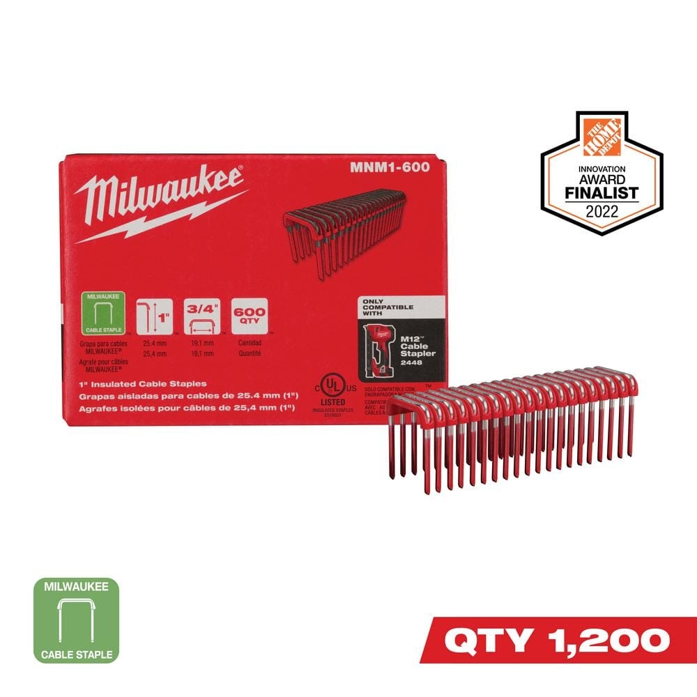 Milwaukee 1 In Insulated Cable Staples For M12 Cable Stapler 600 Per Box 2 Pack MNM1 600X2 The Home Depot