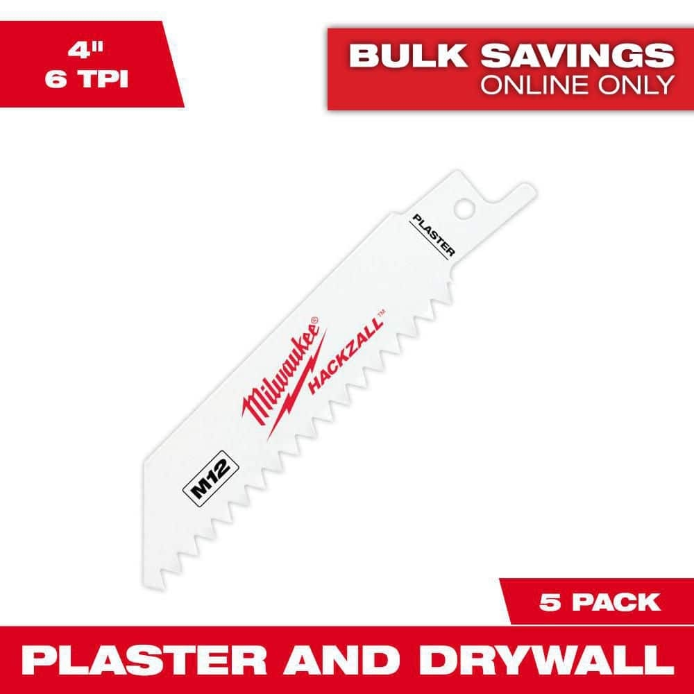 Milwaukee 4 In 6 TPI Plaster Drywall Cutting HACKZALL Reciprocating Saw Blades 5 Pack 49 00 5461 The Home Depot