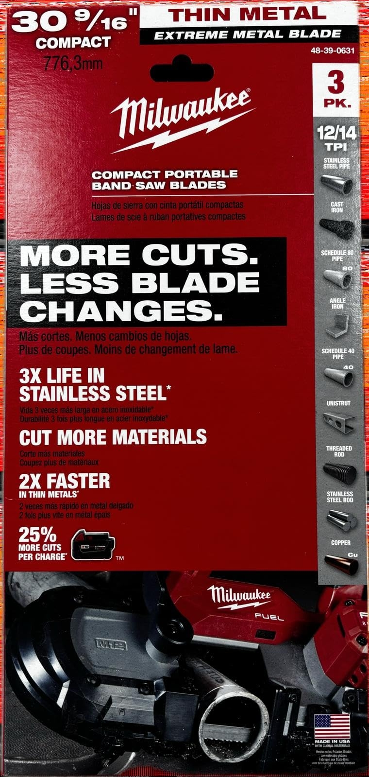 Milwaukee 48 39 0631 30 9 16 12 14 TPI Compact Extreme Thick Metal Band Saw Blade 3 Pack Amazon