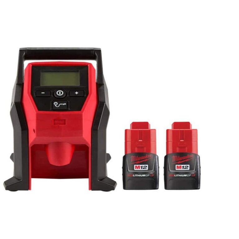 Milwaukee M12 12 Volt Electric Portable Inflator Tool Only And M12 12V 1 5 Ah Lithium Ion Compact Battery Pack 2 Pack 2475 20 48 11 2411 The Home Depot