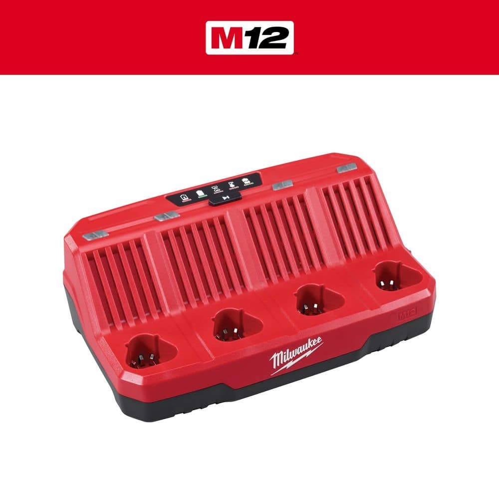 Milwaukee M12 12 Volt Lithium Ion 4 Port Sequential Battery Charger 48 59 1204 The Home Depot