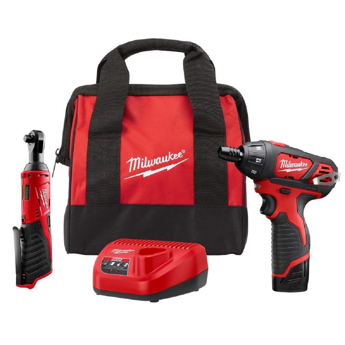 Milwaukee M12 12 Volt Lithium Ion Cordless 3 8 In Ratchet And Screwdriver Combo Kit 2 Tool With Battery Charger Tool Bag Amazon