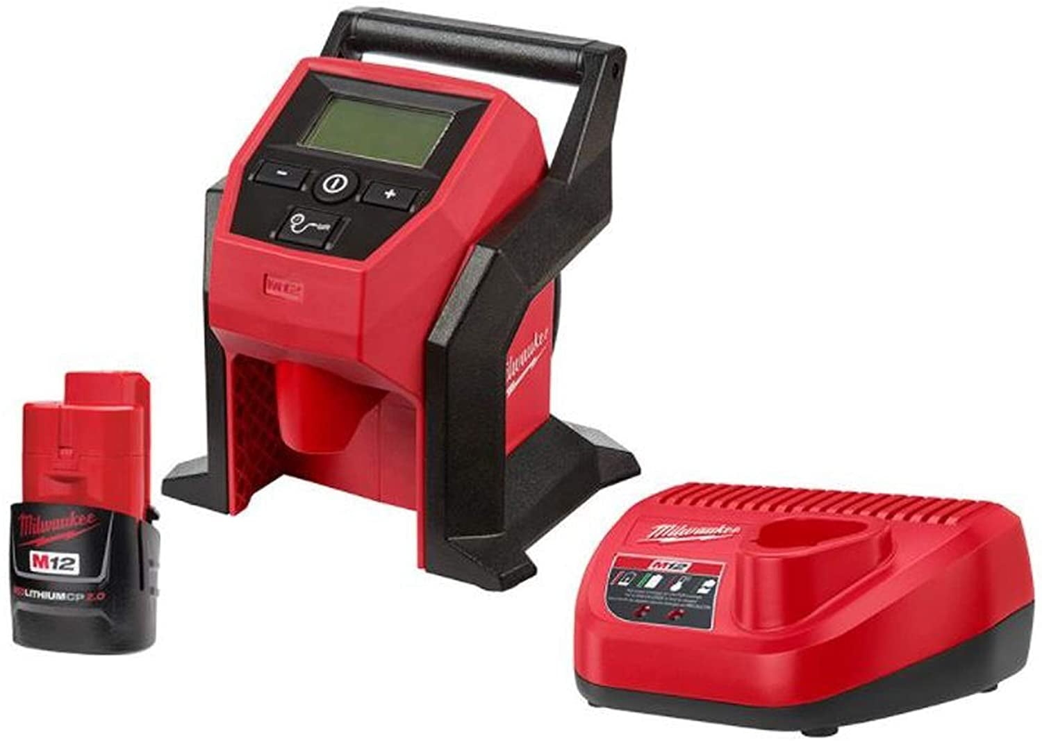 Milwaukee M12 12 Volt Lithium Ion Cordless Compact Air Pump Inflator Power Tire Tool With 2 0 Ah Battery And Charger Walmart