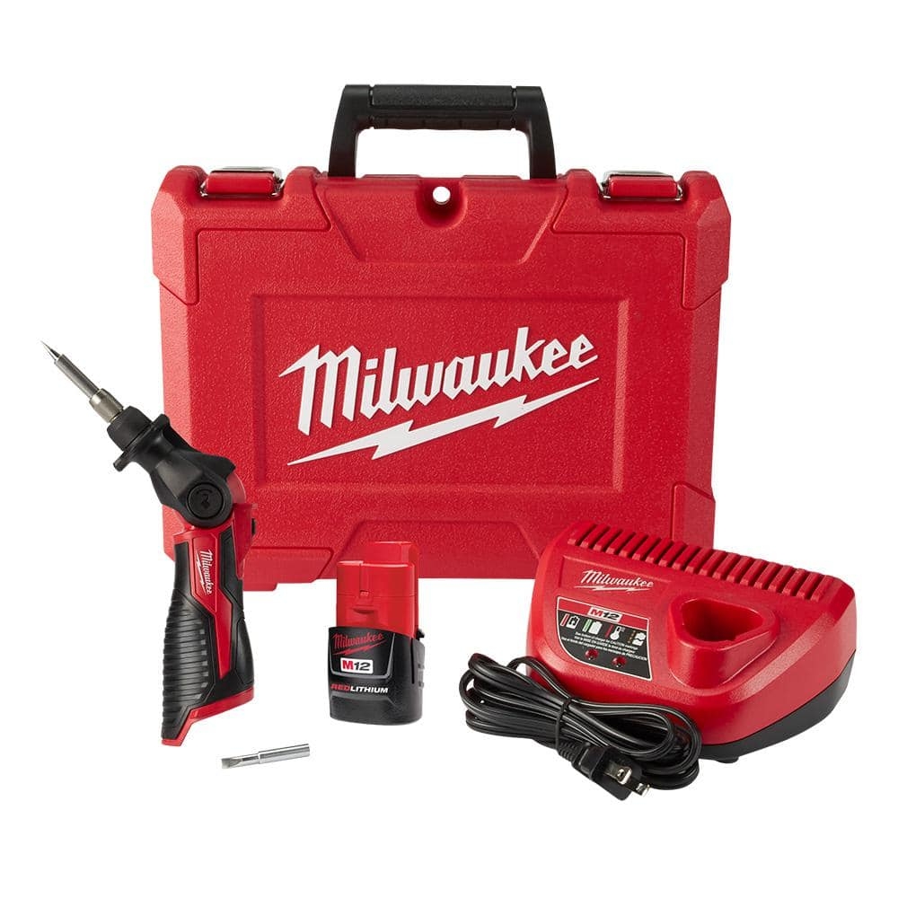 Milwaukee M12 12 Volt Lithium Ion Cordless Soldering Iron Kit With 1 1 5Ah Batteries Charger Hard Case 2488 21 The Home Depot