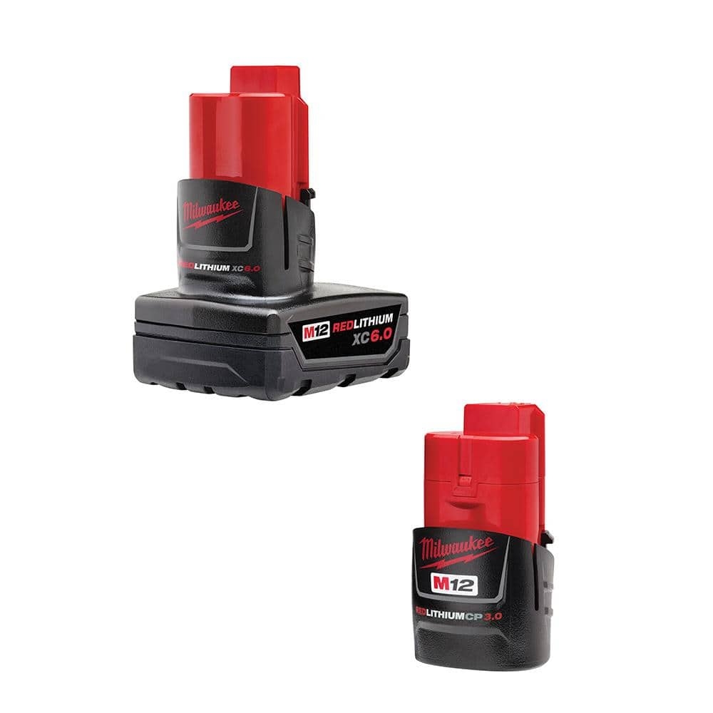 Milwaukee M12 12 Volt Lithium Ion Extended Capacity Battery Pack Combo W 6 0Ah And 3 0Ah Batteries 48 11 2460 48 11 2430 The Home Depot