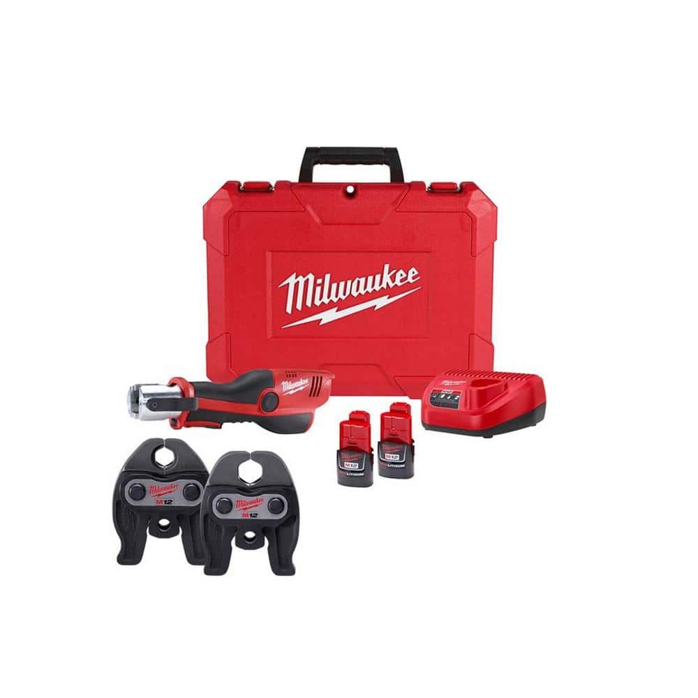 Milwaukee M12 12 Volt Lithium Ion Force Logic Cordless Press Tool 2 Jaw Kit W 1 5 Ah Battery And Hard Case 2473 20 49 16 2450 49 16 2451 The Home Depot