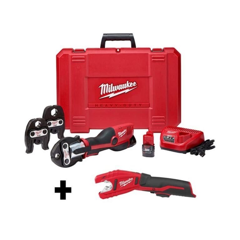 Milwaukee M12 12 Volt Lithium Ion Force Logic Cordless Press Tool Kit With M12 Copper Tubing Cutter 3 Jaws Included 2473 22 2471 20 The Home Depot
