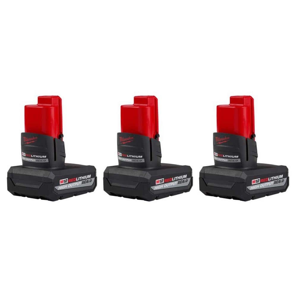 Milwaukee M12 12 Volt Lithium Ion XC High Output 5 Ah Battery 3 Pack 48 11 2450 48 11 2450 48 11 2450 The Home Depot