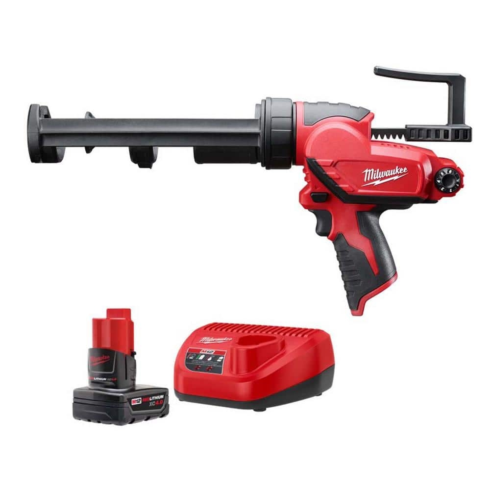 Milwaukee M12 12V Lithium Ion Cordless 10 Oz Adhesive And Caulk Gun With XC Battery Pack 4 0 Ah And Charger Starter Kit 2441 20 48 59 2440 The Home Depot