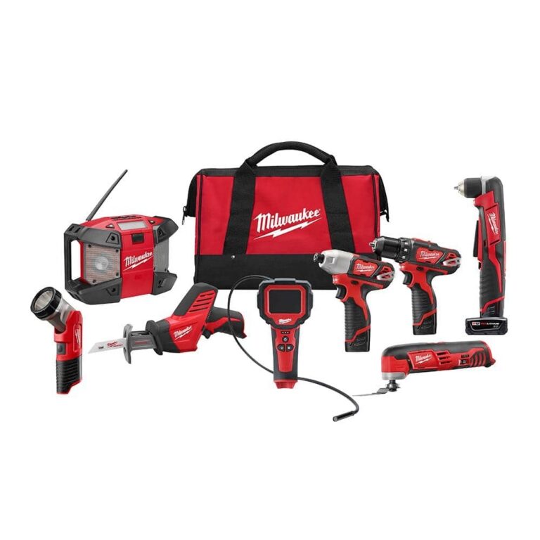 Milwaukee M12 12V Lithium Ion Cordless Combo Tool Kit 8 Tool W 2 1 5Ah And 1 3 0Ah Batteries 1 Charger 1 Tool Bag 2495 28 The Home Depot