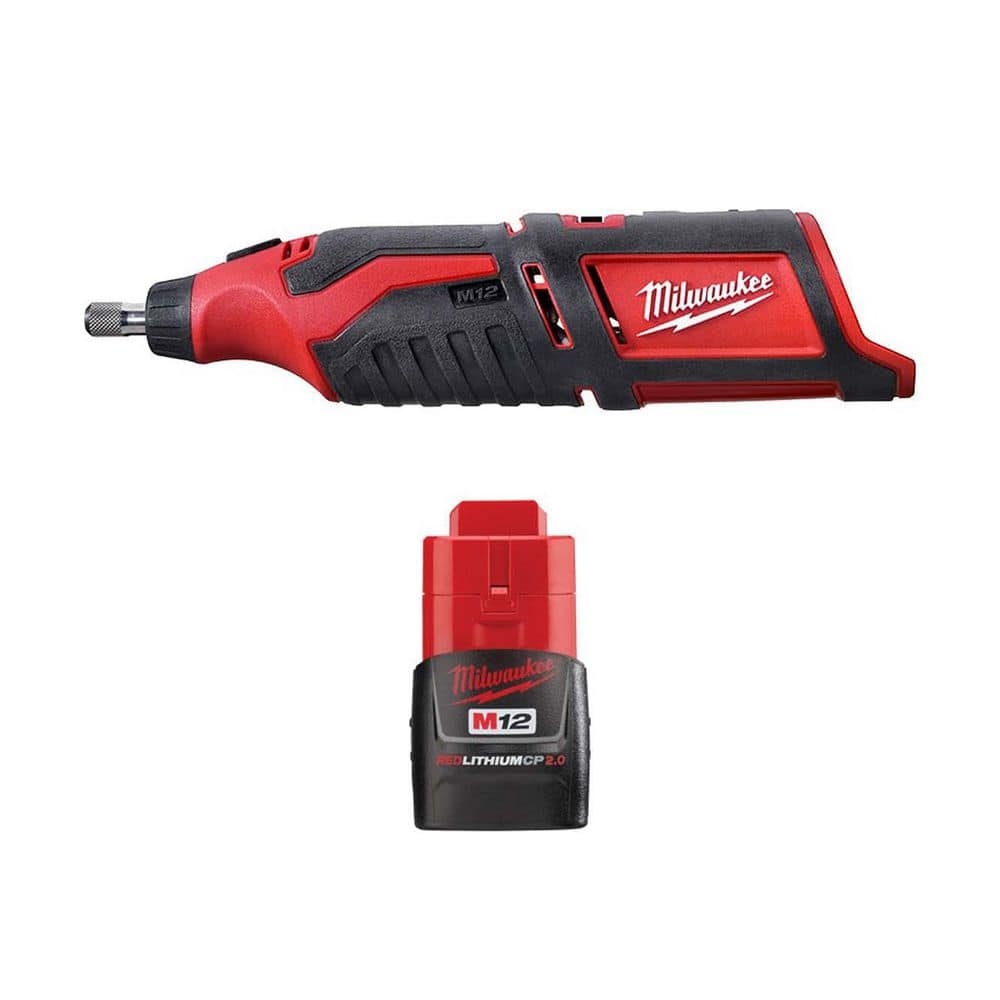 Milwaukee M12 12V Lithium Ion Cordless Rotary Tool W M12 2 0 Ah Compact Battery Pack 2460 20 48 11 2420 The Home Depot