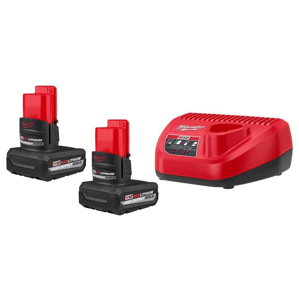 Milwaukee M12 12V Lithium Ion XC High Output 5 0 Ah Battery Pack 2 Pack Starter Kit With Charger 48 59 2450P The Home Depot