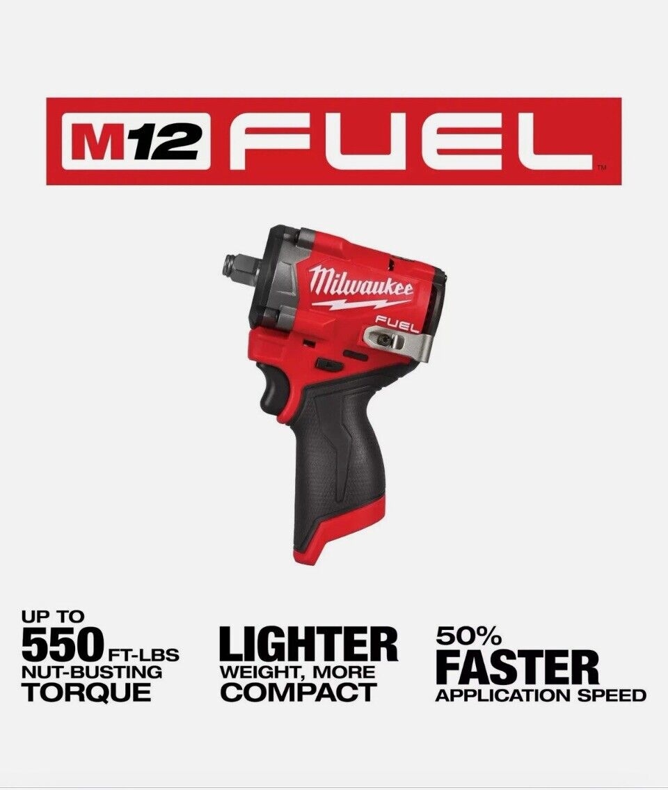Milwaukee M12 FUEL 1 2 2563 20 GEN 2 2024 Stubby Impact Wrench Tool Only 12V EBay