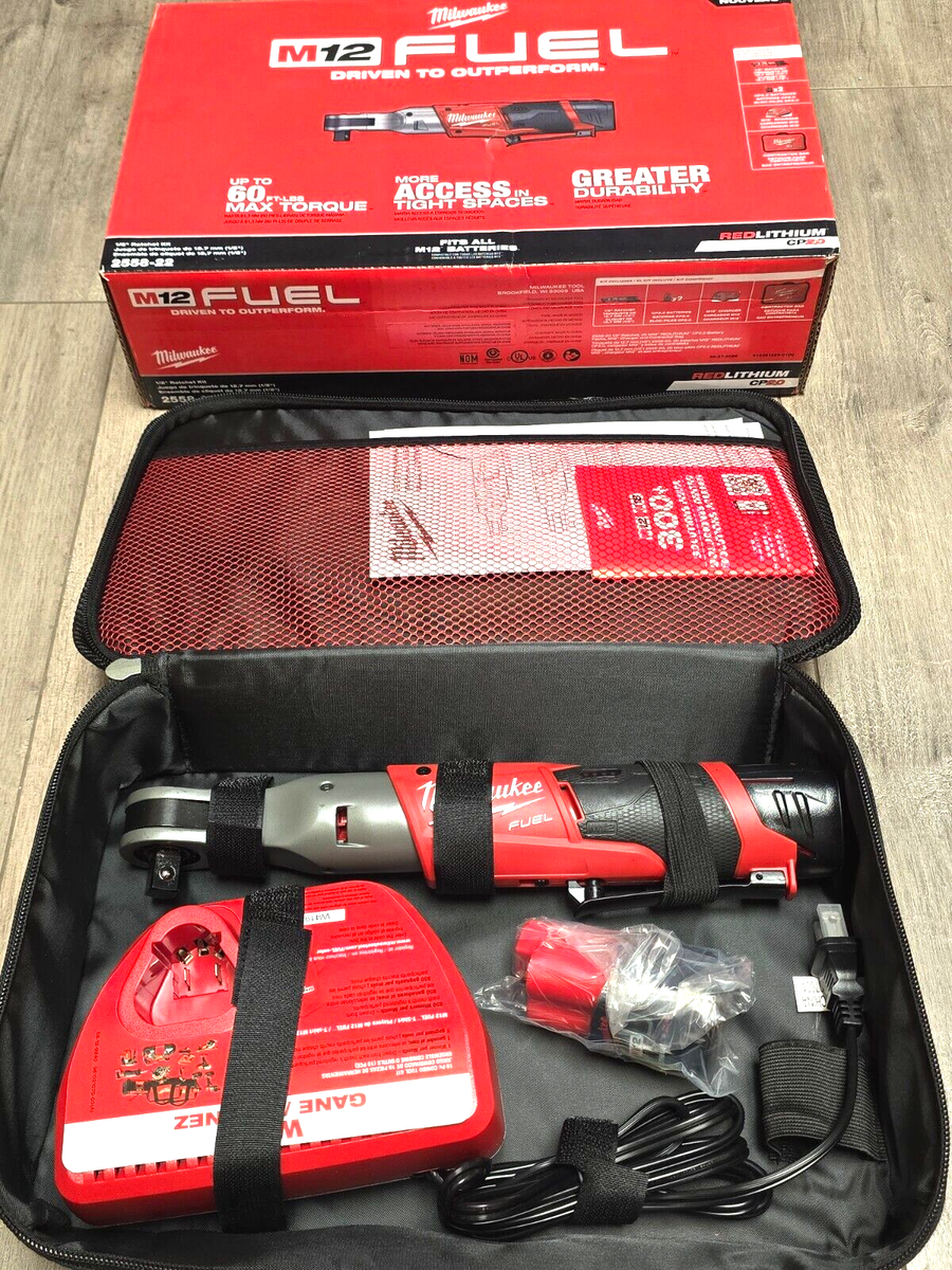 Milwaukee M12 FUEL 1 2 Dr 60 Ft lb Cordless Ratchet Wrench Kit Boot 2558 22 EBay