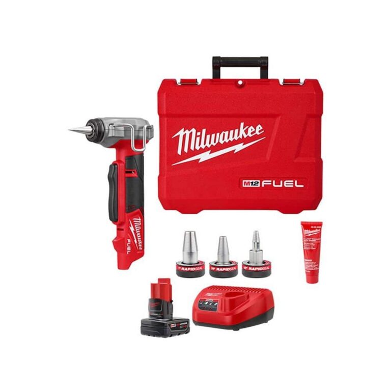 Milwaukee M12 FUEL 1 2 In 1 In PEX Expansion Tool Kit With RAPID SEAL ProPEX Expander Heads Battery Charger 2532 20 48 59 2440 The Home Depot