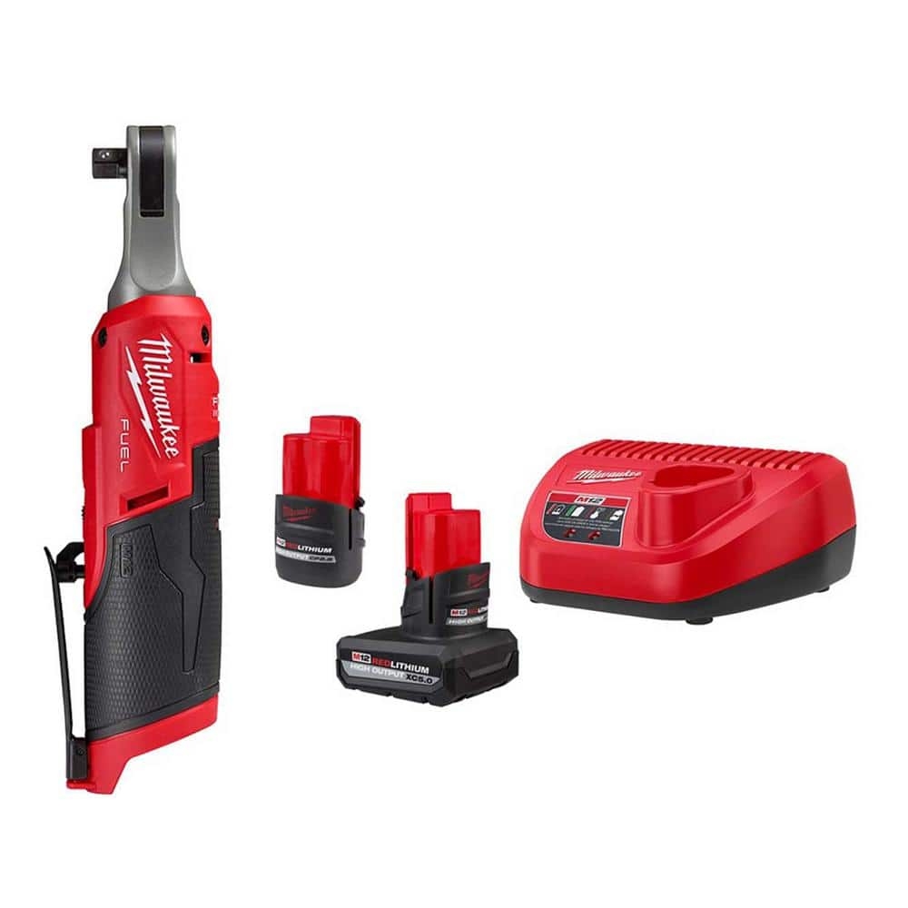Milwaukee M12 FUEL 12 Volt Lithium Ion 3 8 In Cordless Ratchet With High Output 5 0 2 5 Ah Batteries And Charger 2567 20 48 59 2452S The Home Depot