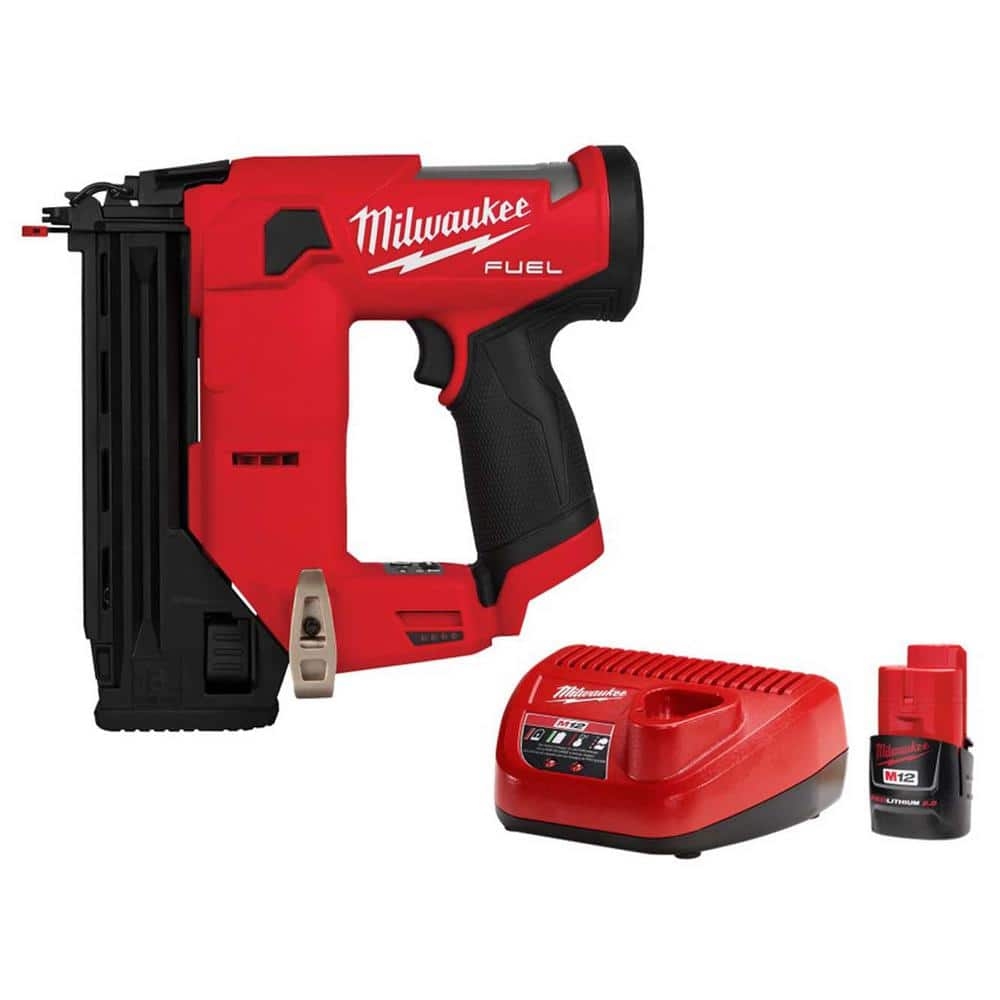 Milwaukee M12 FUEL 12 Volt Lithium Ion Brushless Cordless 18 Gauge Compact Brad Nailer Combo Kit W One 2 0 Ah Battery And Charger 2541 20 48 59 2420 The Home Depot