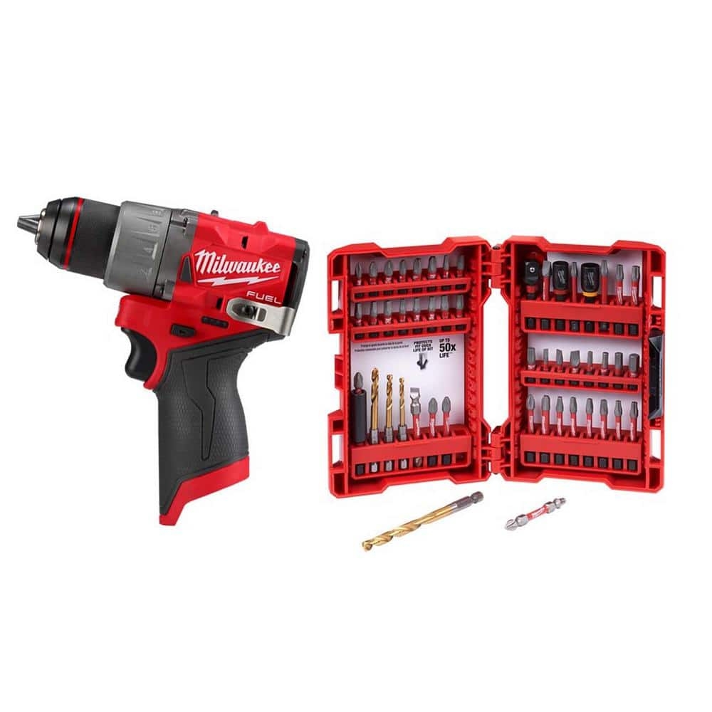 Milwaukee M12 FUEL 12 Volt Lithium Ion Brushless Cordless Drill Driver Tool Only With SHOCKWAVE Screw Driver Bit Set 50 Piece 3403 20 48 32 4024 The Home Depot