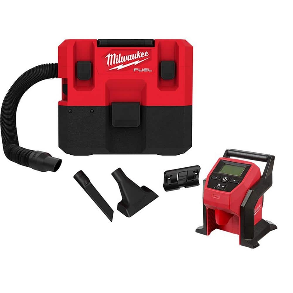Milwaukee M12 FUEL 12 Volt Lithium Ion Cordless 1 6 Gal Wet Dry Shop Vacuum With M12 Compact Inflator 2 Tool 0960 20 2475 20 The Home Depot