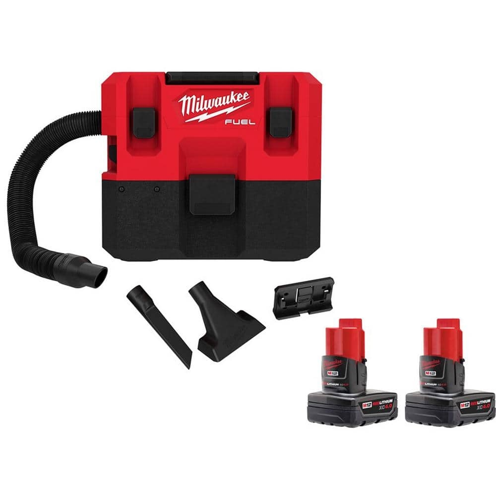 Milwaukee M12 FUEL 12 Volt Lithium Ion Cordless 1 6 Gal Wet Dry Vacuum With 2 XC Extended Capacity 3 0 Ah Batteries 0960 20 48 11 2442 The Home Depot
