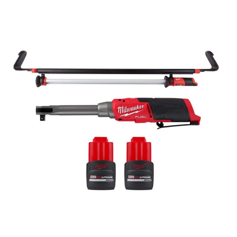 Milwaukee M12 FUEL 12V 3 8 In Extended Reach High Speed Cordless Ratchet W M12 LED Underhood Light 2 M12 HO 2 5 Ah Batteries 2569 20 2125 20 48 11 2425 48 11 2425 The Home Depot