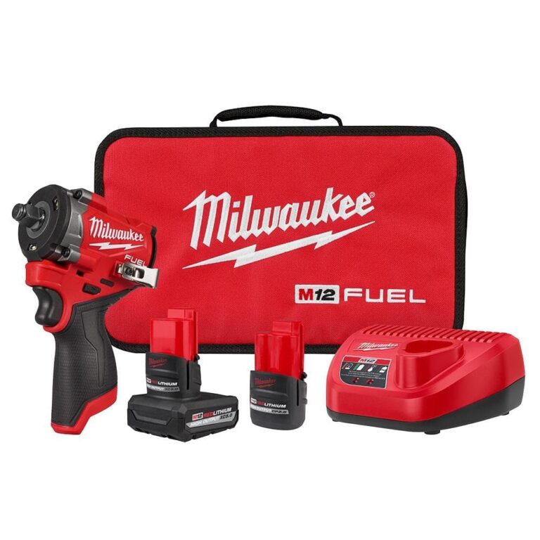 Milwaukee M12 FUEL 12V Li Ion Brushless Cordless Stubby 1 2 In Impact Wrench Kit W 1 5 0Ah 1 2 5 Ah High Output Batteries 2563 22 The Home Depot