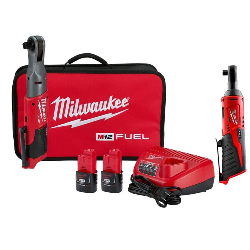 Milwaukee M12 FUEL 12V Lithium Ion Brushless 1 2 In Cordless Ratchet Kit With 2 2 0Ah Batteries Charger Bag 1 2 Ratchet 2558 22 2457 20 The Home Depot
