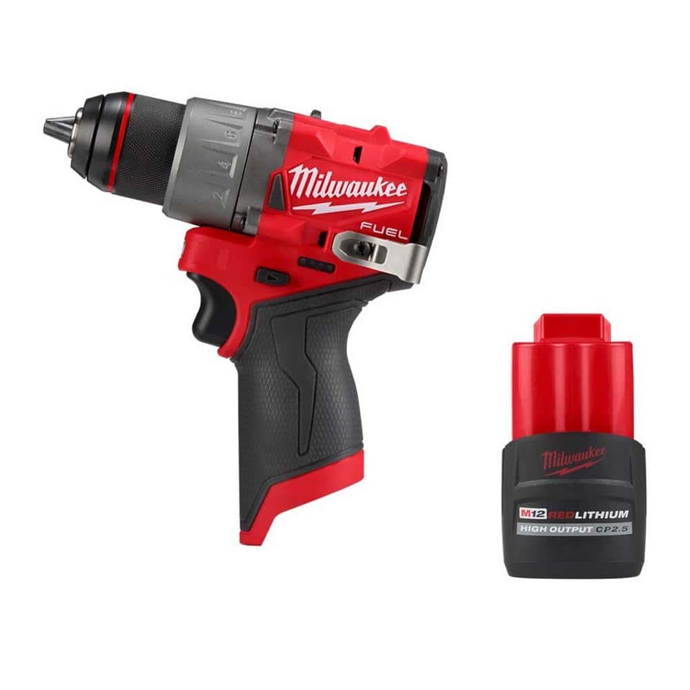 Milwaukee M12 FUEL 12V Lithium Ion Brushless Cordless 1 2 In Drill Driver W High Output 2 5Ah Battery 3403 20 48 11 2425 The Home Depot