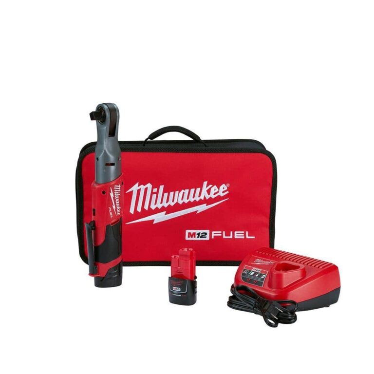 Milwaukee M12 FUEL 12V Lithium Ion Brushless Cordless 1 2 In Ratchet Kit W 2 2 0Ah Batteries Charger Tool Bag 2558 22 The Home Depot