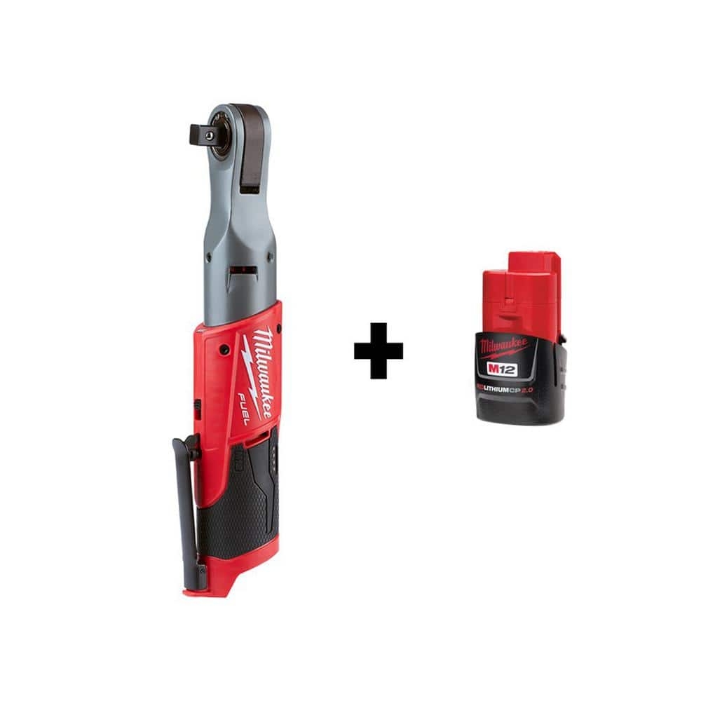 Milwaukee M12 FUEL 12V Lithium Ion Brushless Cordless 1 2 In Ratchet With M12 2 0Ah Battery 2558 20 48 11 2420 The Home Depot