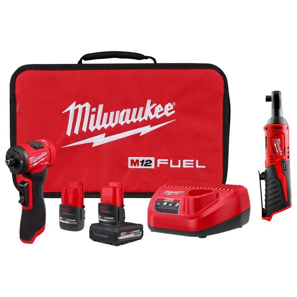 Milwaukee M12 FUEL 12V Lithium Ion Brushless Cordless 1 4 In Right Angle Die Grinder With M12 Cordless 3 8 In Ratchet 3485 22 2457 20 The Home Depot