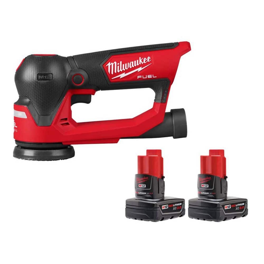 Milwaukee M12 FUEL 12V Lithium Ion Brushless Cordless 3 In Random Orbital Detail Sander With 3 0 Ah Battery Pack 2 Pack 2535 20 48 11 2412 The Home Depot