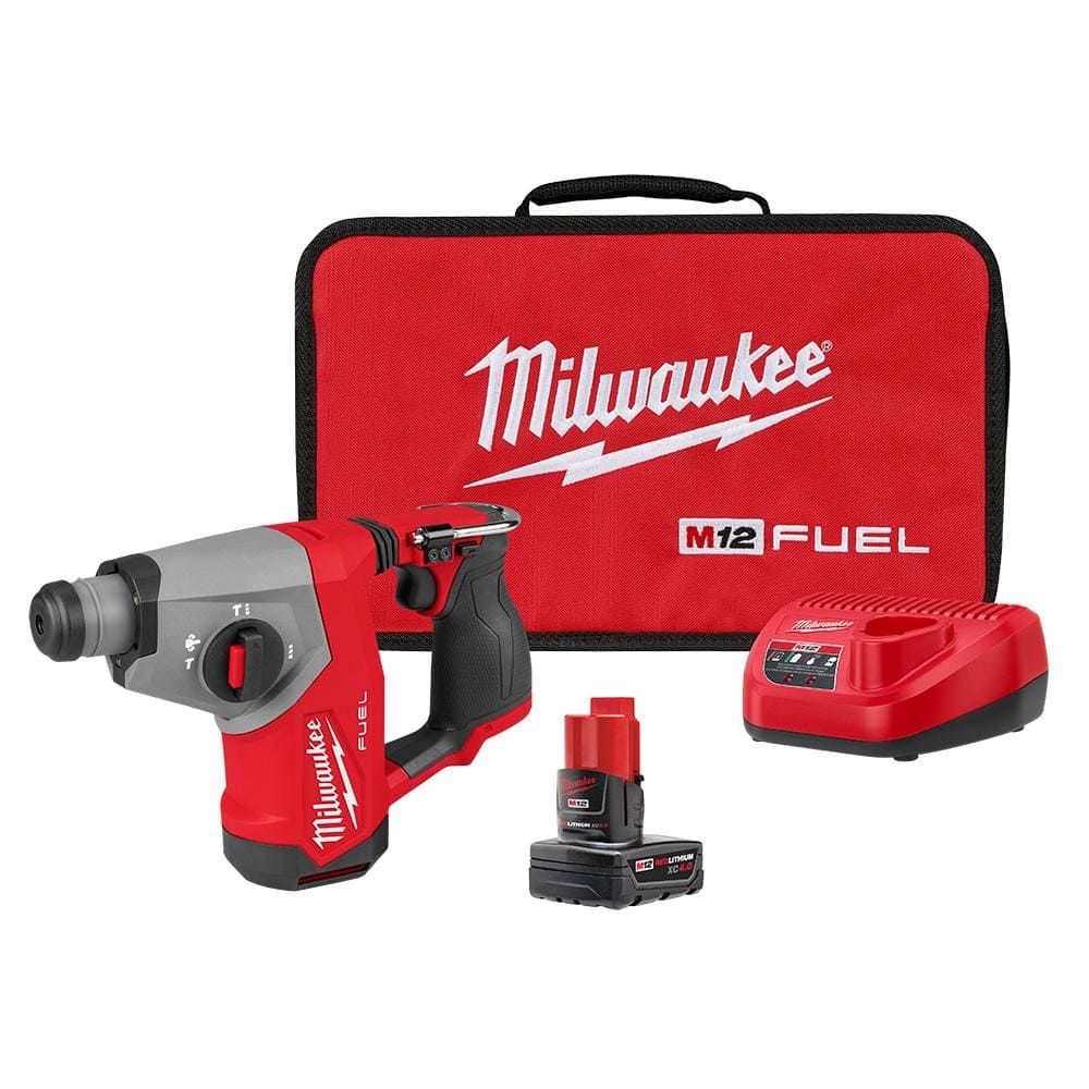 Milwaukee M12 FUEL 12V Lithium Ion Brushless Cordless 5 8 In SDS Plus Rotary Hammer Kit With One 4 0Ah Battery And Bag 2508 21XC The Home Depot