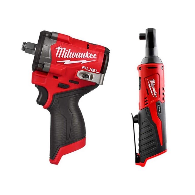 Milwaukee M12 FUEL 12V Lithium Ion Brushless Cordless Stubby 1 2 In Impact Wrench With M12 3 8 In Ratchet Tool Only 2563 20 2457 20 The Home Depot
