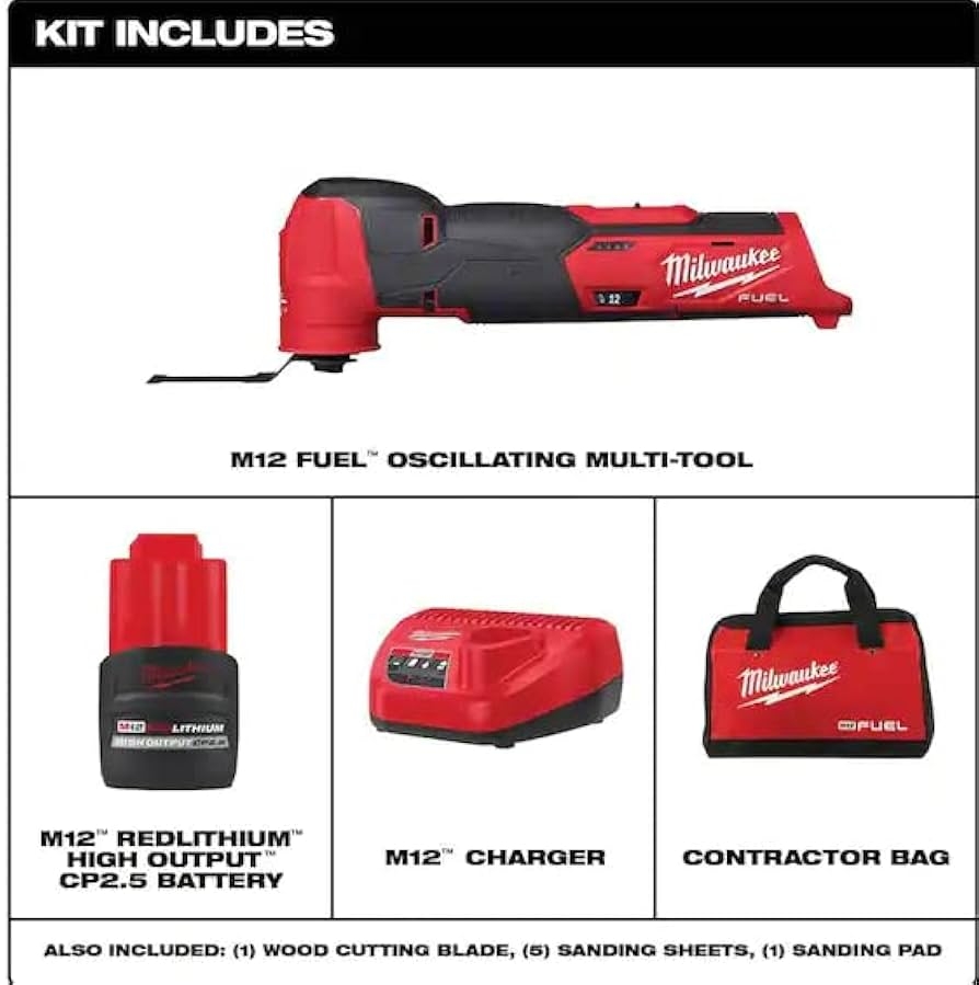 Milwaukee M12 FUEL 12V Lithium Ion Cordless Oscillating Multi Tool Kit W High Output 2 5 Ah Battery Charger Accessories Bag Amazon