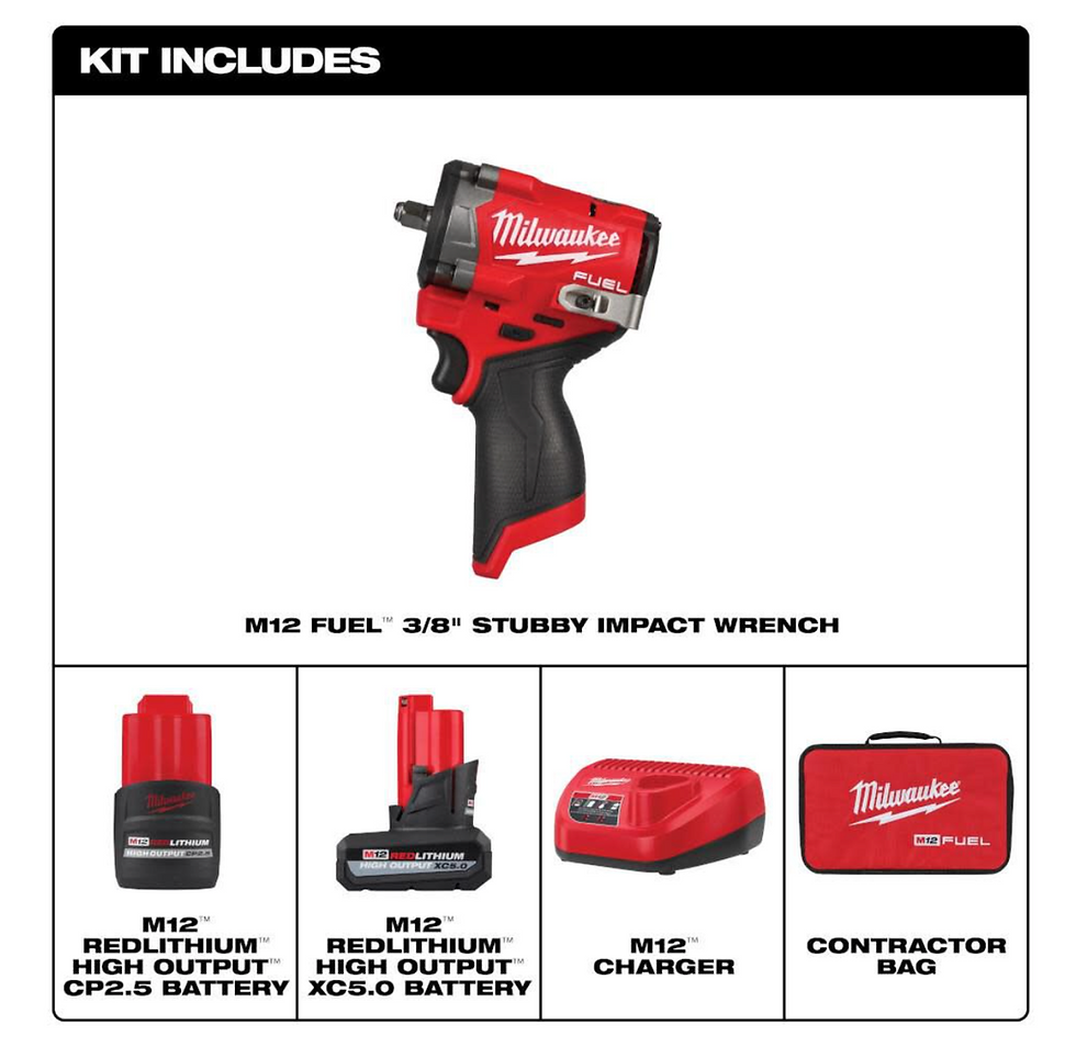 Milwaukee M12 FUEL 2562 22 Stubby 3 8 Impact Wrench Kit JDTCo 