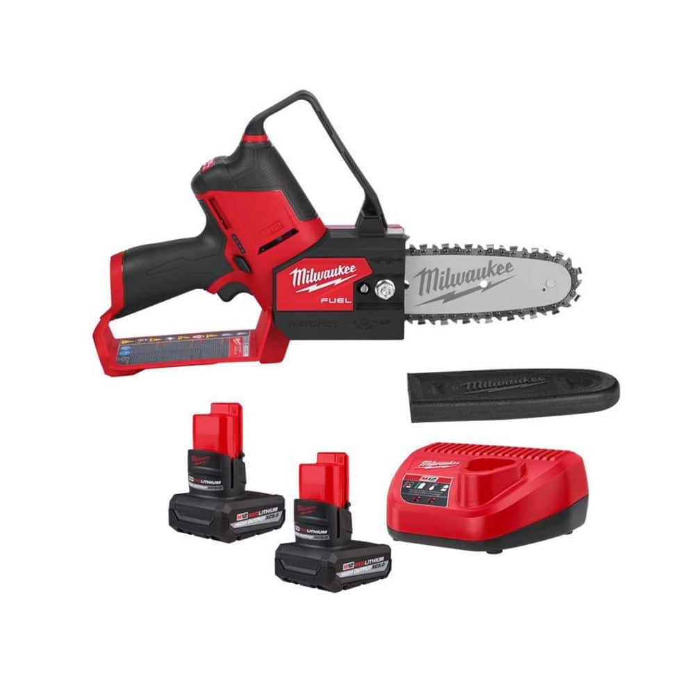 Milwaukee M12 FUEL 6 In 12V Brushless Cordless Battery Pruning Hatchet Mini Chainsaw W 2 5 0Ah High Output Batteries Charger 2527 20 48 59 2450P The Home Depot